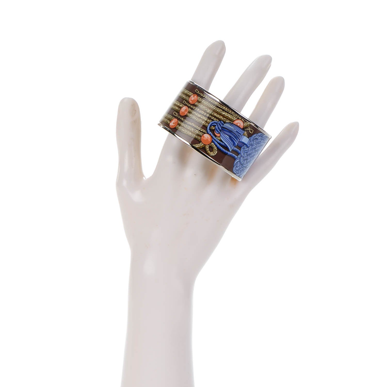Hermes Enamel Printed Brandebourgs Extra Wide Bracelet 65 Passe Brown 2 of 6