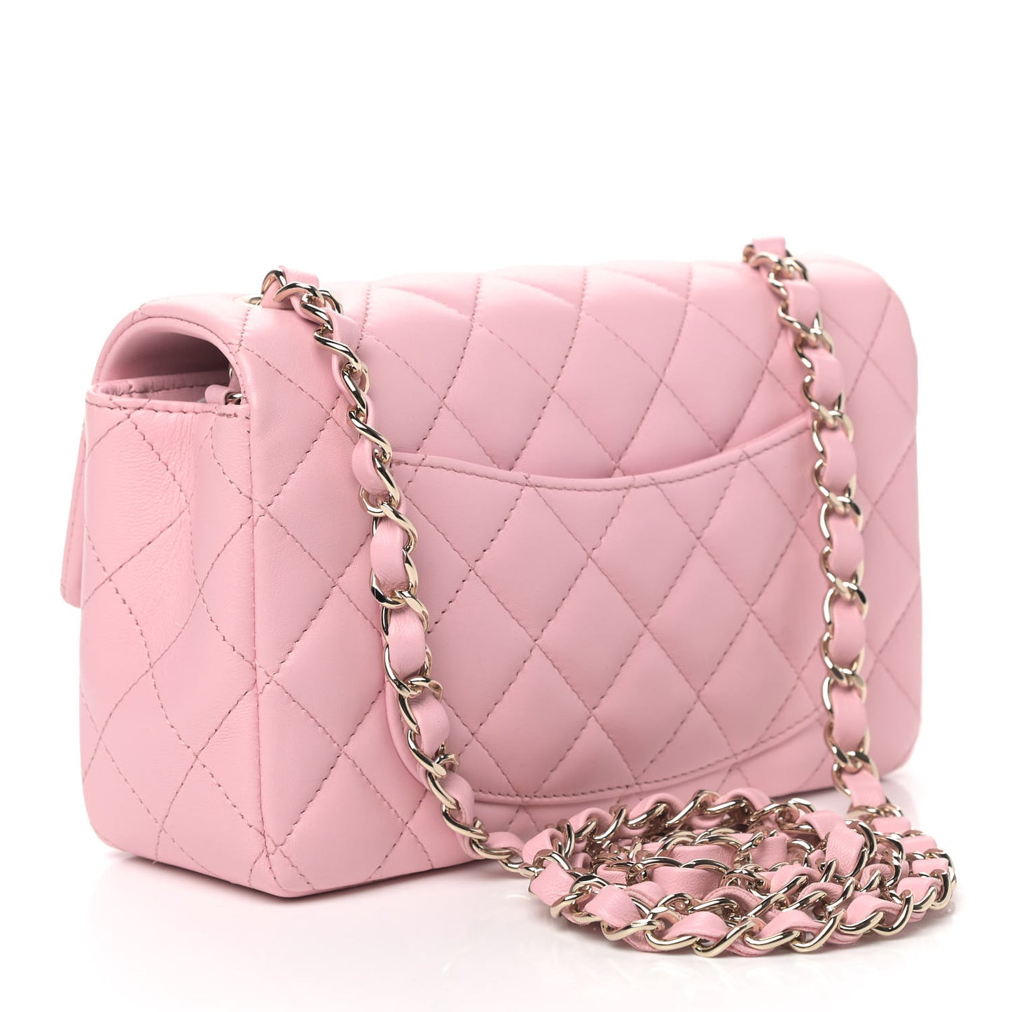 Lambskin Quilted Mini Rectangular Flap Light Pink