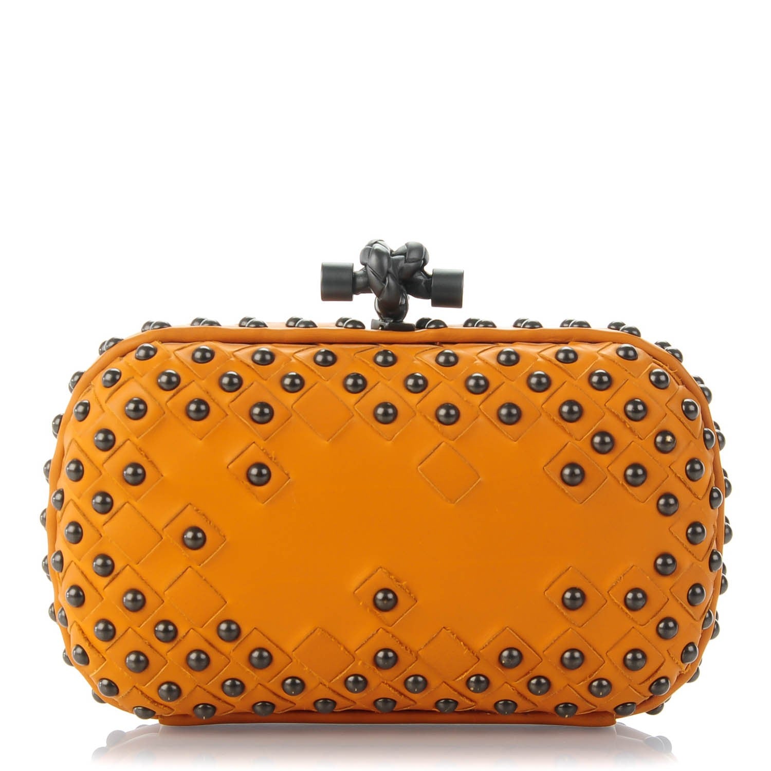 Bottega Veneta Waxy Nappa Intrecciato Knot Studded Clutch Topaz 1 of 12