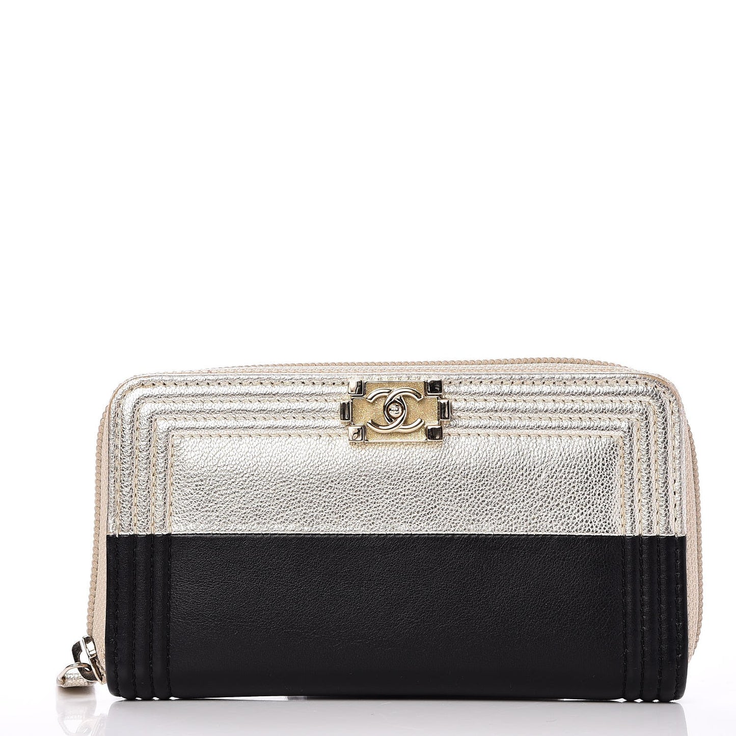 Lambskin Boy Zip Around Wallet Black Gold