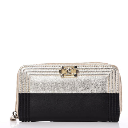 Chanel Lambskin Boy Zip Around Wallet Black Gold 1 of 9