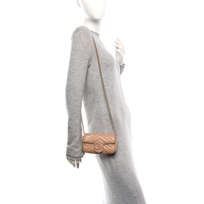Gucci Calfskin Matelasse Monochrome Super Mini GG Marmont Shoulder Bag Camelia 2 of 10
