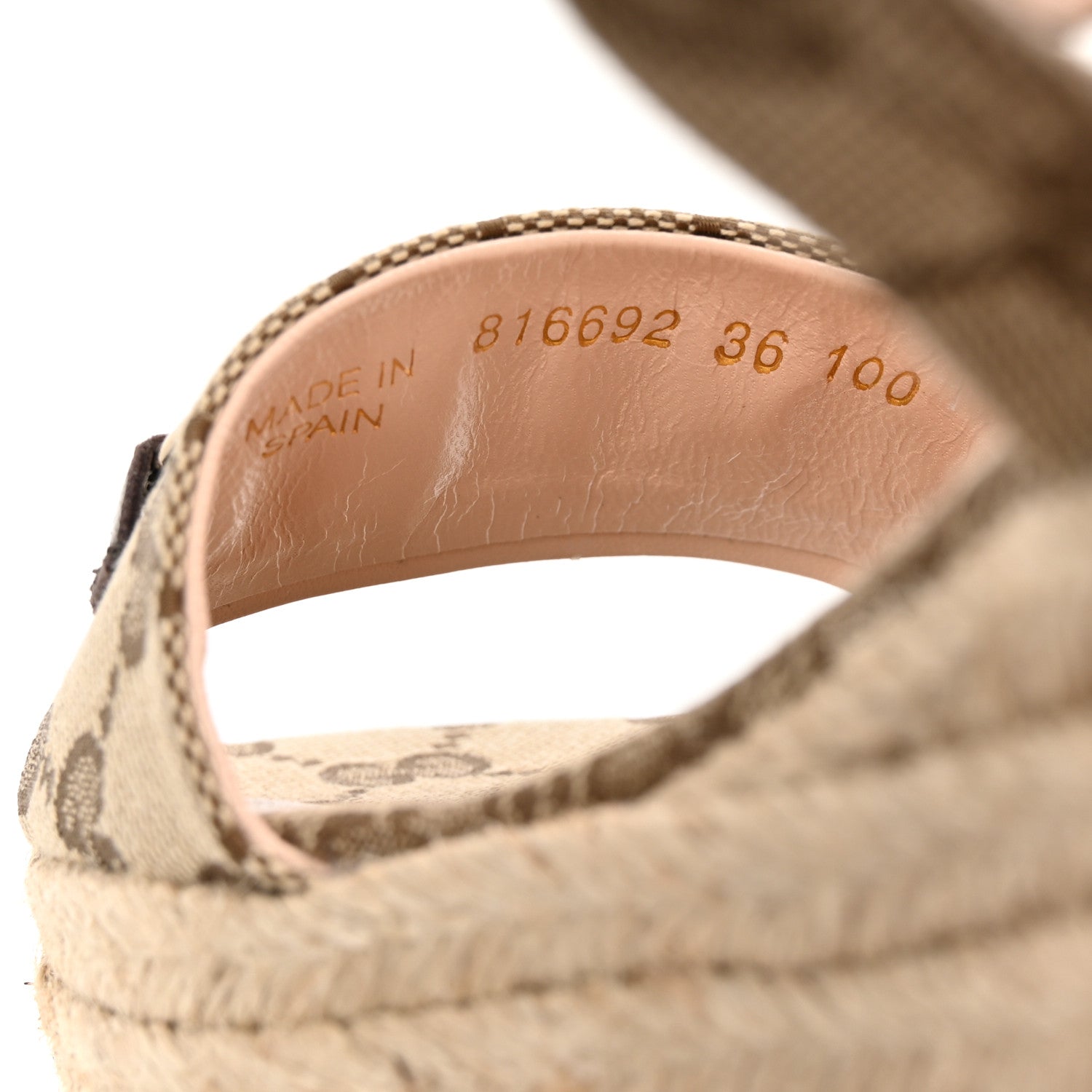 Gucci Monogram Nappa Chalotte Horsebit Ankle Strap 75mm Flatform Sandals 36 Beige Ebony 9 of 10