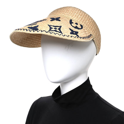 Louis Vuitton Calfskin Raffia Monogram Strawgram Visor Natural Blue 2 of 7