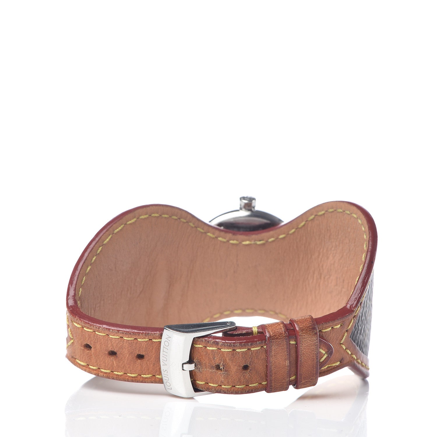 Louis Vuitton Stainless Steel Monogram Mother of Pearl 28mm Tambour Quartz Watch 4 of 5