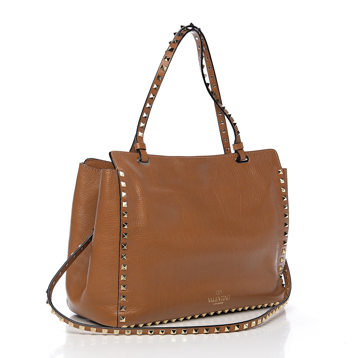 Valentino Garavani Textured Calfskin Medium Rockstud Tote Camel 2 of 14