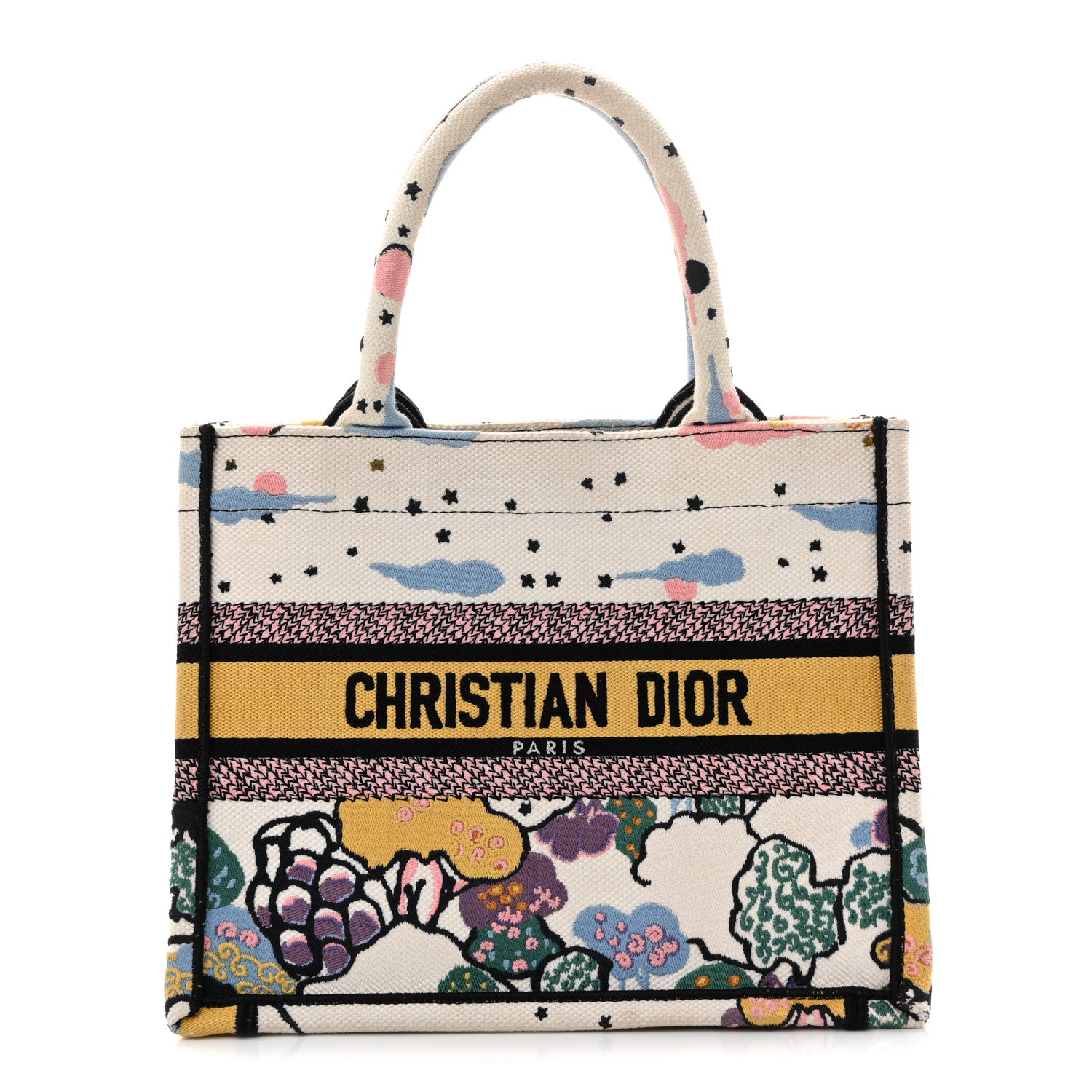 Christian Dior Canvas Embroidered Ciel De Reve Small Book Tote Latte Multicolor 1 of 14