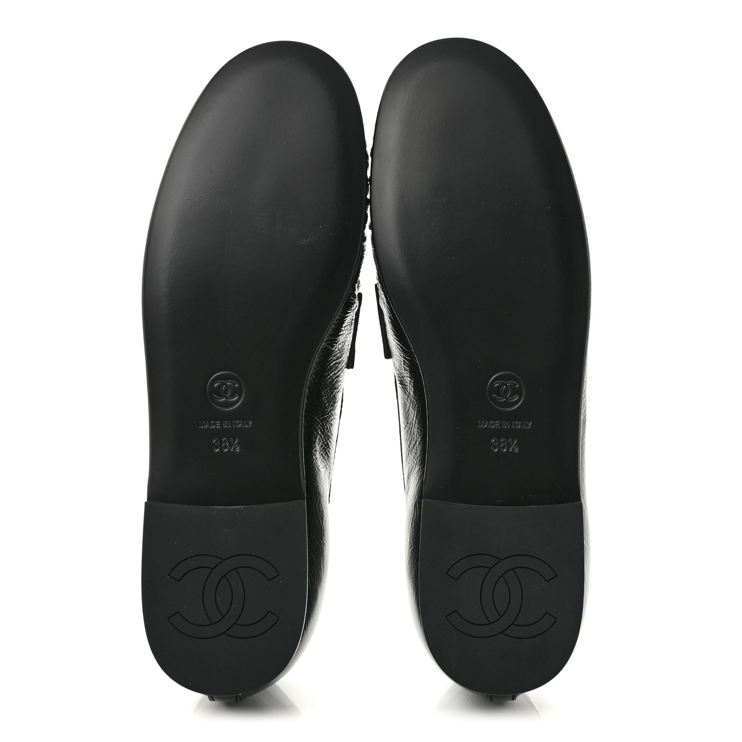Crumpled Shiny Lambskin CC Mocassin Loafers 38.5 Black
