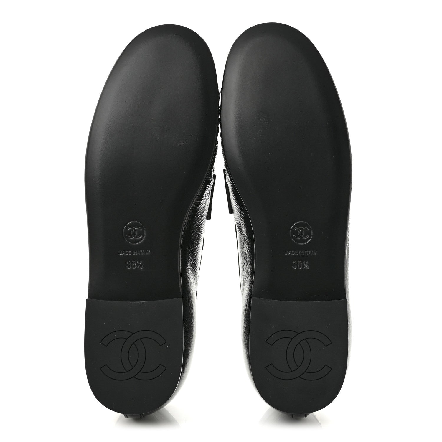 Chanel Crumpled Shiny Lambskin CC Mocassin Loafers 38.5 Black 6 of 10