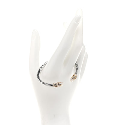 David Yurman Sterling Silver 18K Yellow Gold Diamond Pearl 4mm Helena Cuff Bracelet 2 of 4