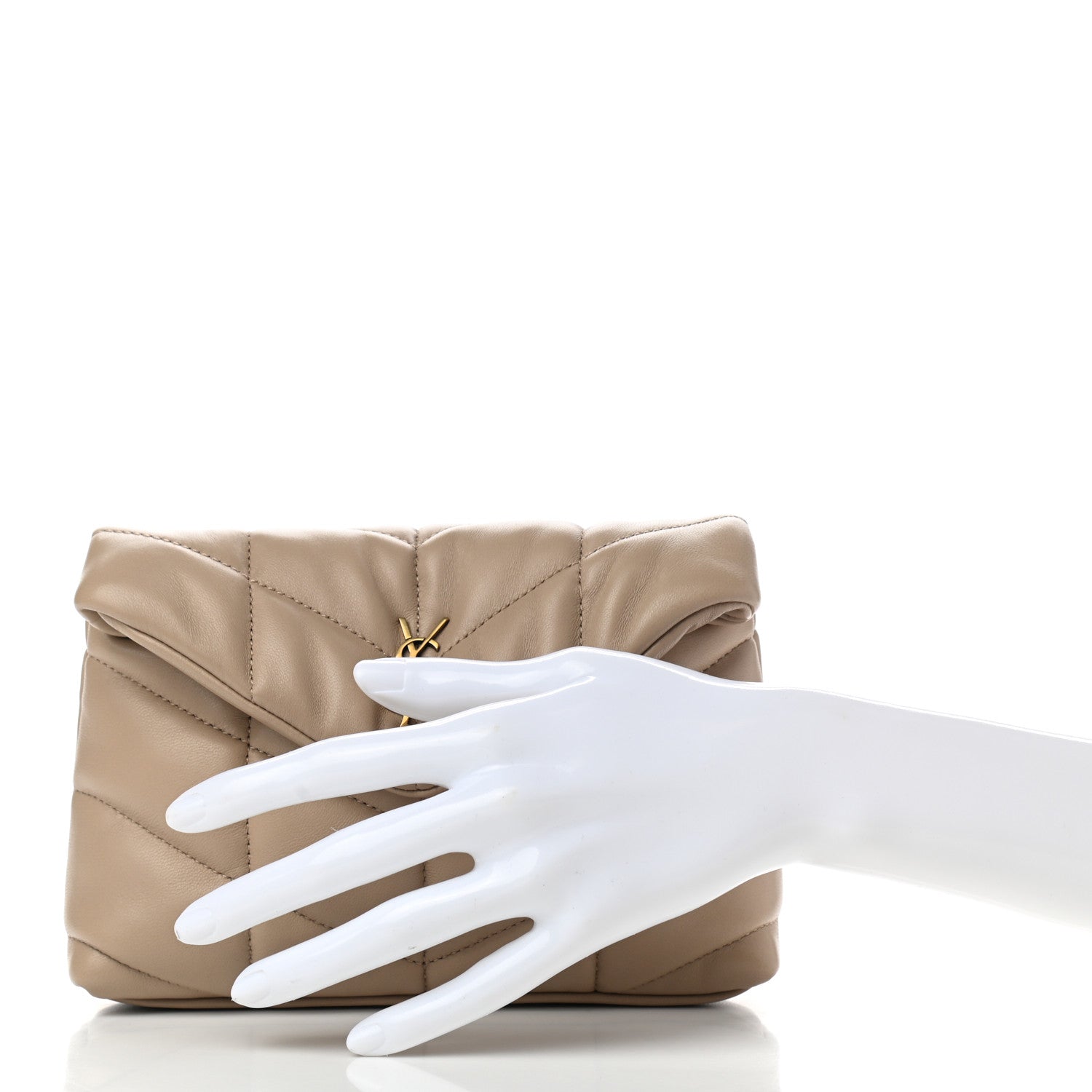 Saint Laurent Lambskin Monogram Loulou Puffer Pouch Clutch Dark Beige 3 of 11