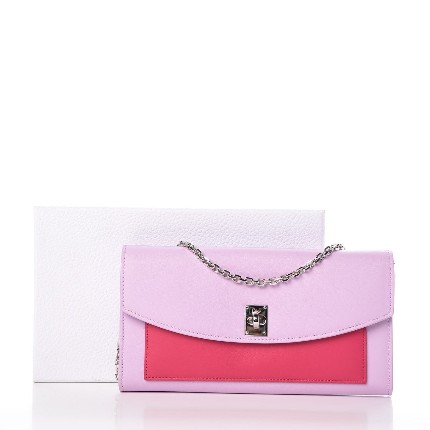 Calfskin Tri-Color Wallet On Chain Pink