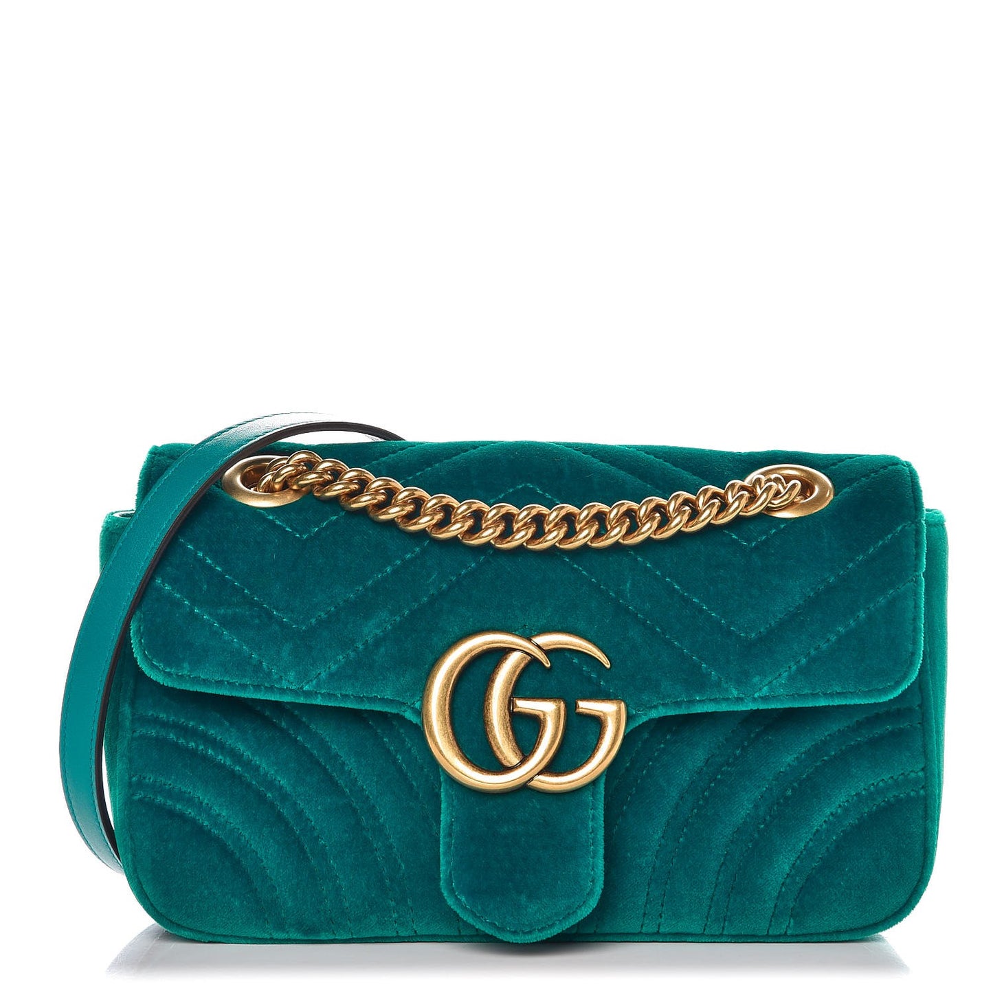 Velvet Matelasse Mini GG Marmont Shoulder Bag Pavone Cyan