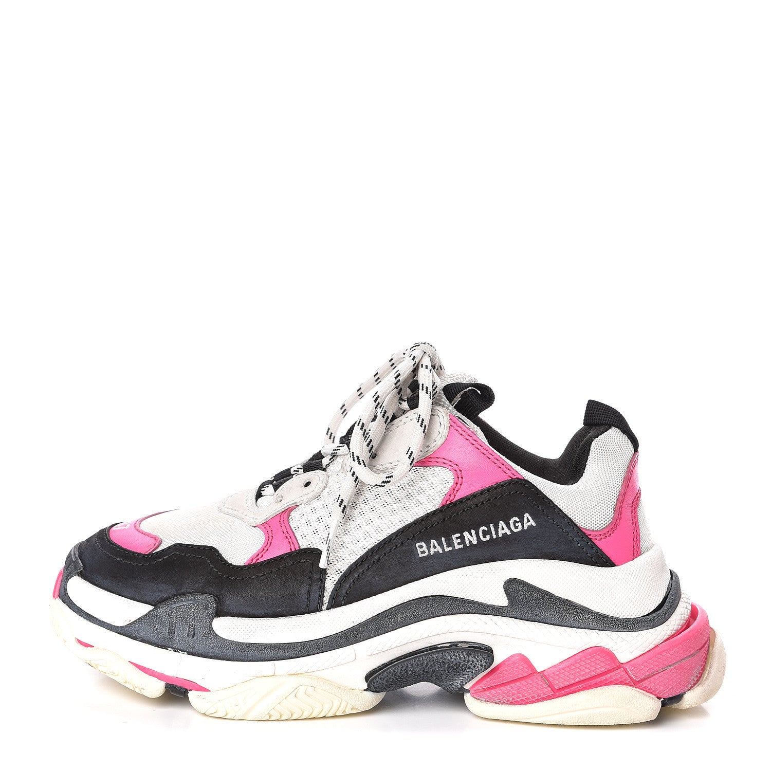 Balenciaga Fabric Mesh Womens Triple S Sneakers 37 Rose Fluo Black White 1 of 8