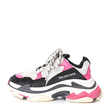 Balenciaga Fabric Mesh Womens Triple S Sneakers 37 Rose Fluo Black White 1 of 8