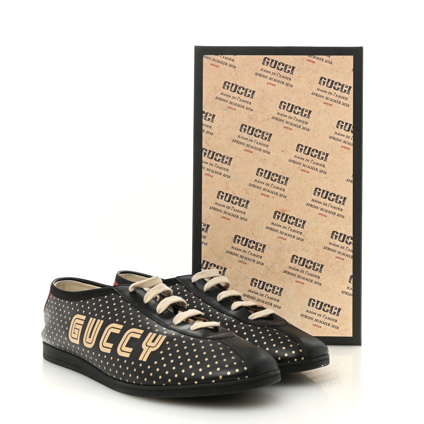X SEGA Calfskin GUCCY Stars Mens Falacer Sneakers 12 Black
