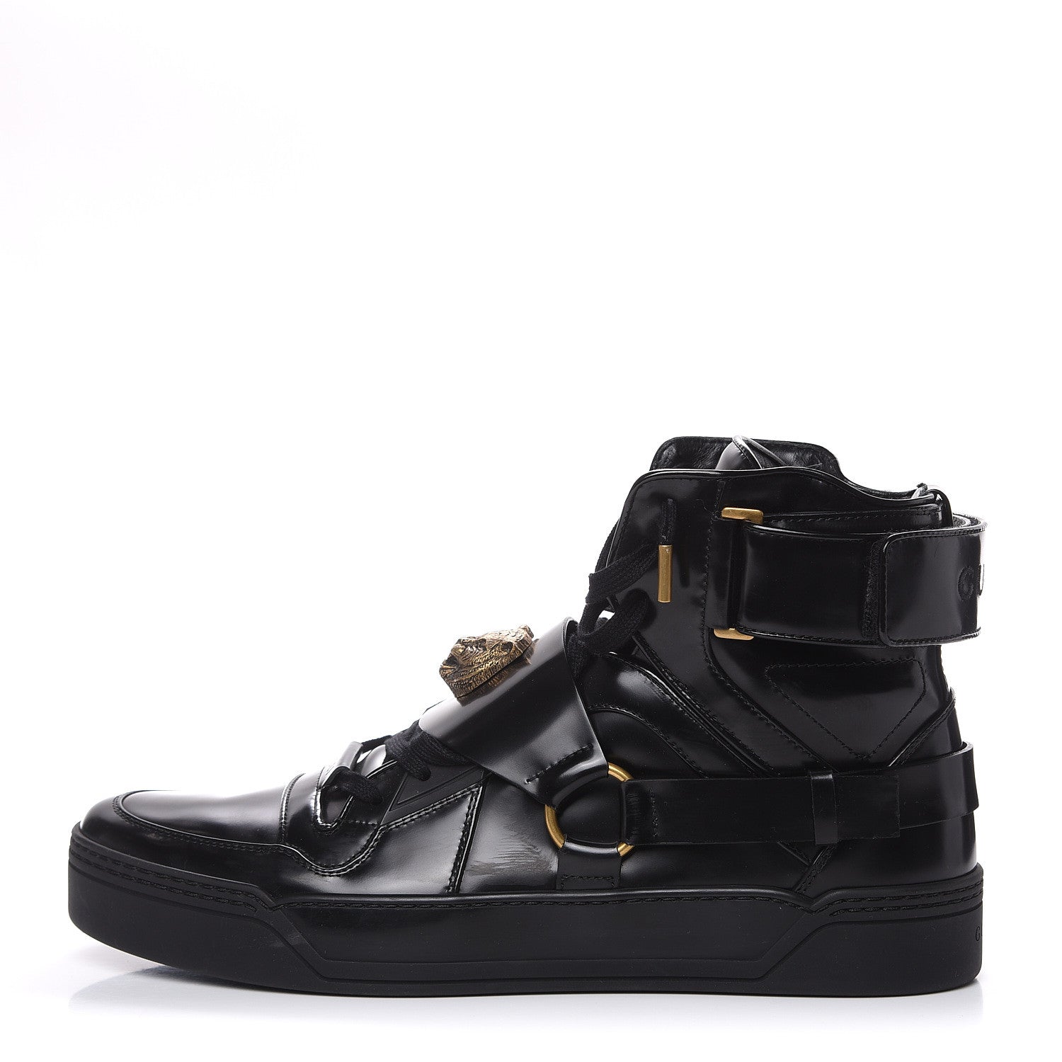 Gucci Calfskin Mens High Top Tiger Sneakers 10 Black 1 of 9