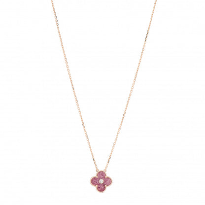 Van Cleef & Arpels 18K Rose Gold Diamond Rhodonite Vintage Alhambra Pendant Necklace 1 of 5