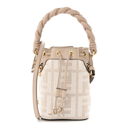 Fendi Canvas Nappa F is Fendi FF Embroidered Mini Mon Tresor Bucket Bag Grezzo White Nuvola 1 of 12