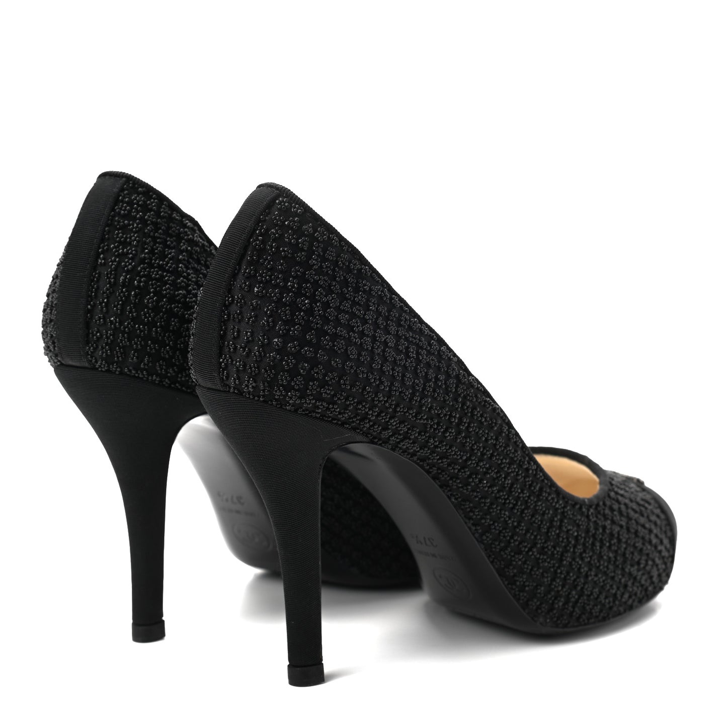 Tweed Grosgrain Beaded Cap Toe Pumps 37.5 Black