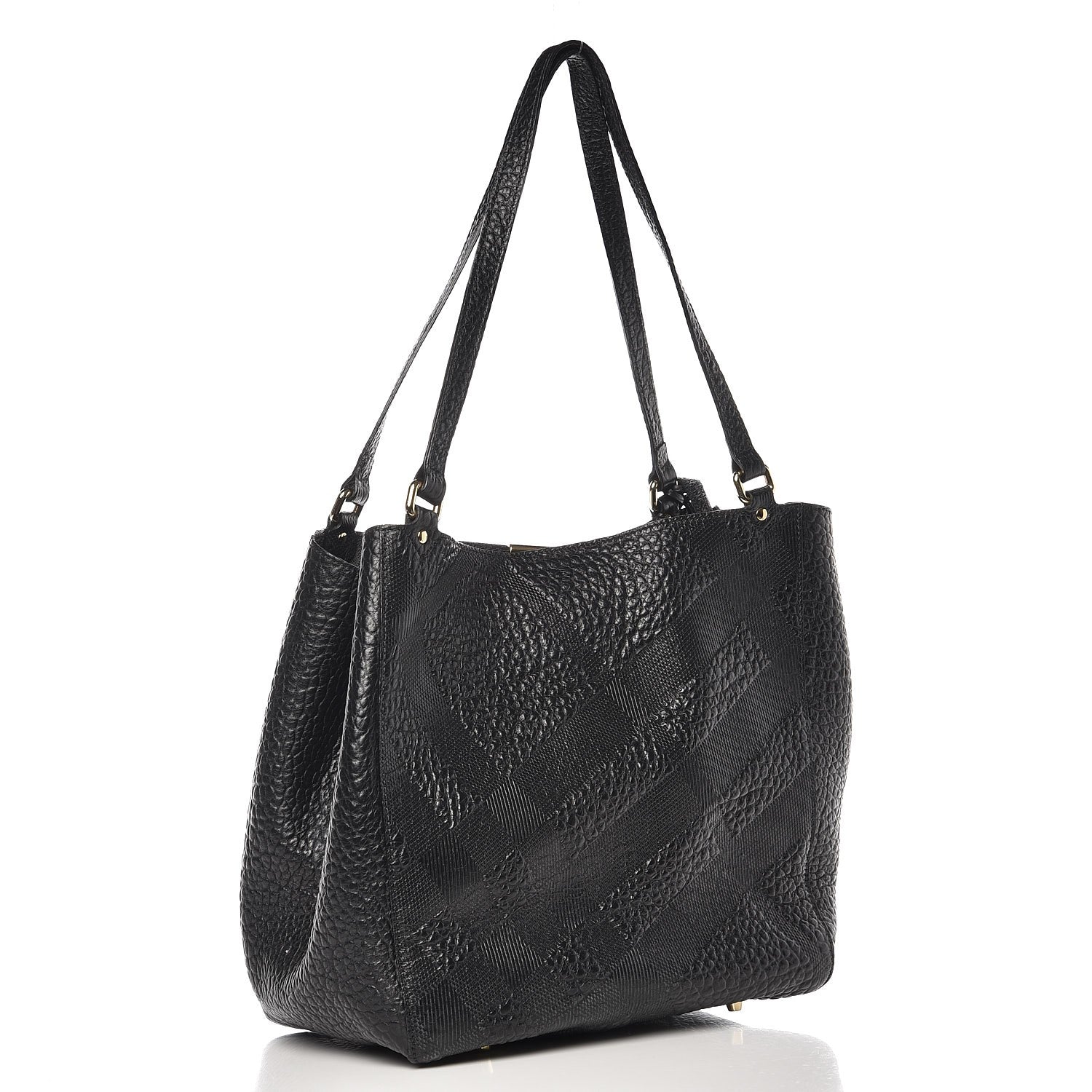 Burberry Signature Grain Calfskin Check Embossed Small Canterbury Tote Black 4 of 8