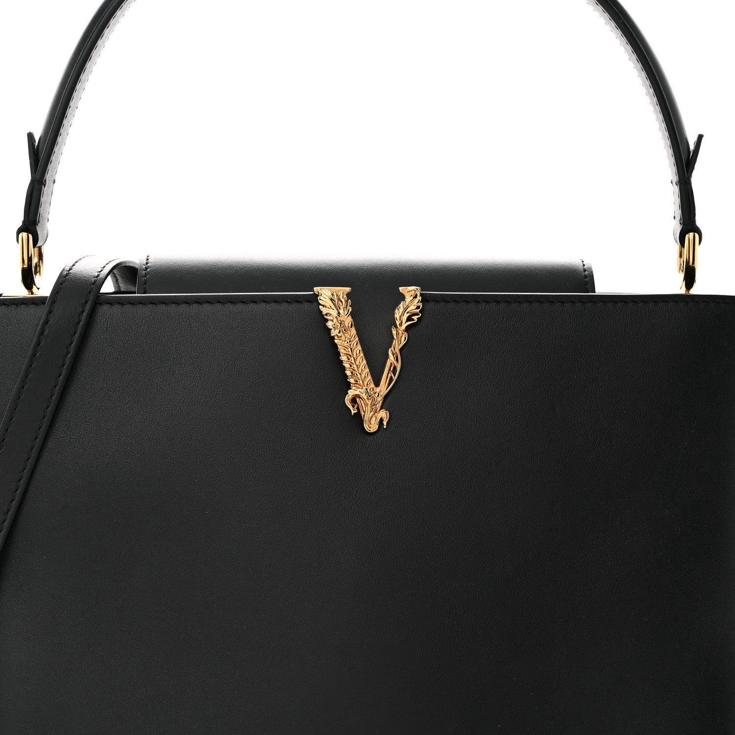Versace Vitello Virtus Top Handle Shoulder Bag Black 8 of 16