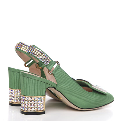 Gucci Moire Fabric Crystal Square G Madelyn Slingbacks 36 New Shamarock 4 of 10