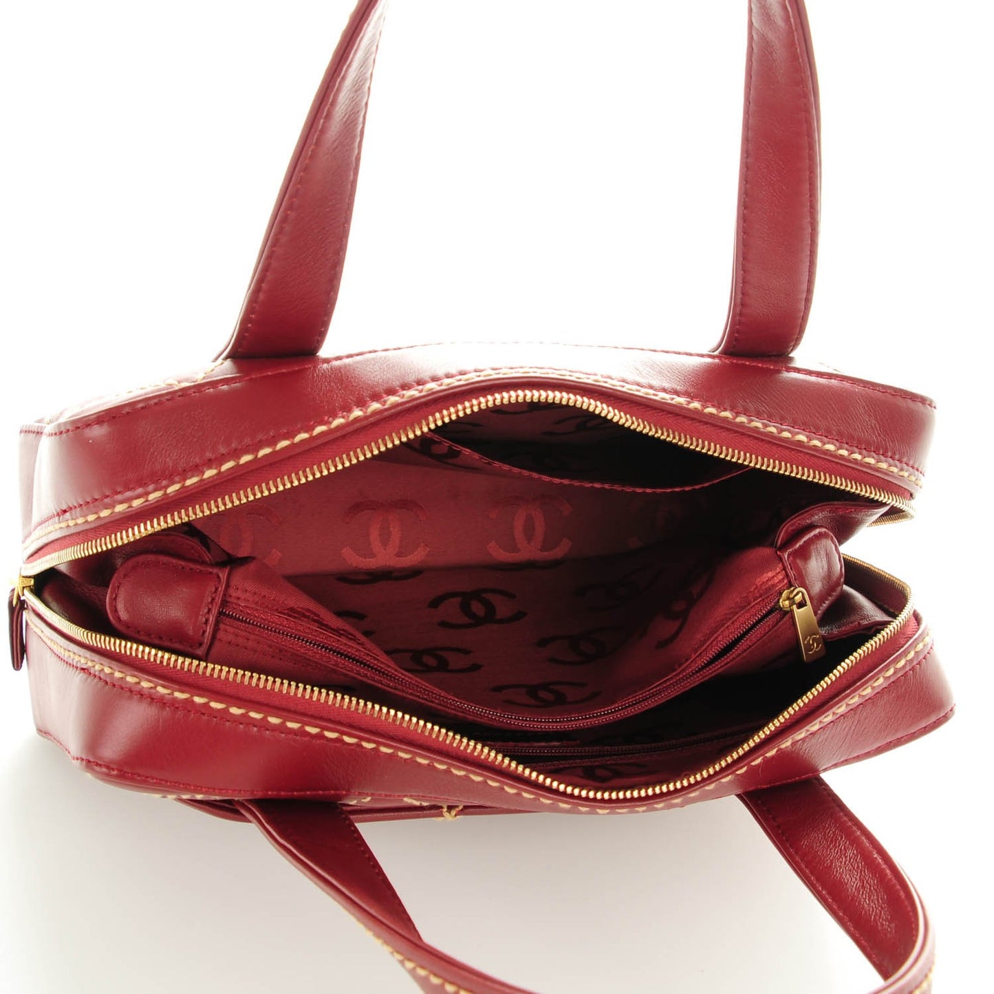 Calfskin Wild Stitch Top Handle Bag Red