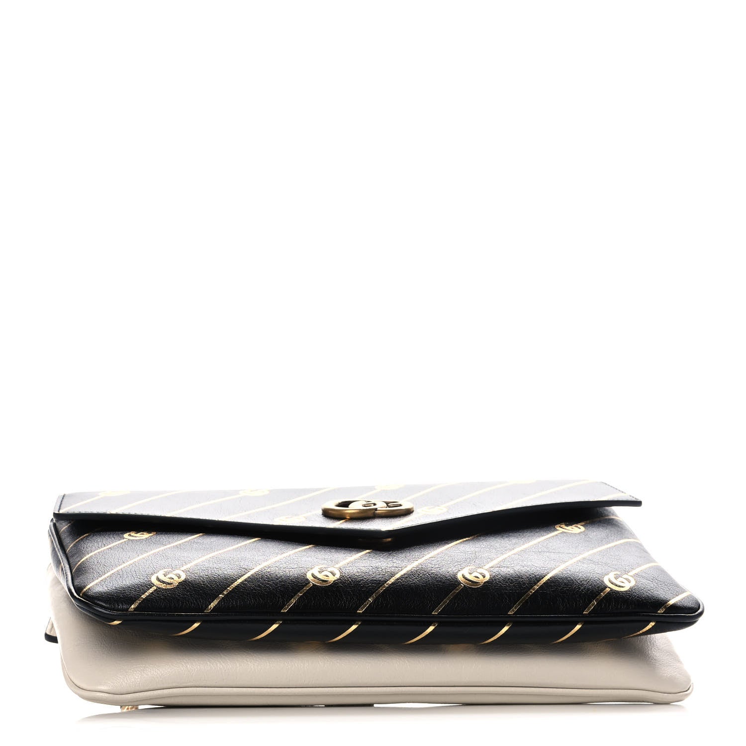 Gucci Calfskin Diagonal GG Medium Thiara Double Envelope Shoulder Bag Black White 4 of 13