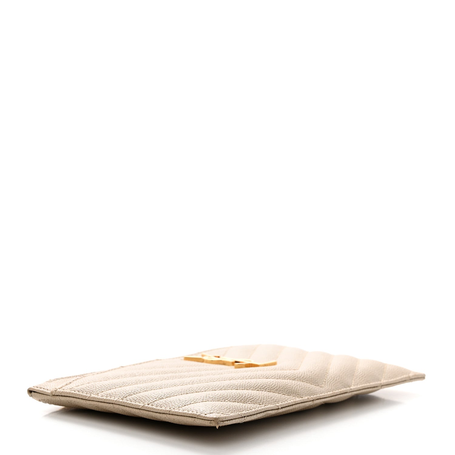 Saint Laurent Grain De Poudre Chevron Monogram Bill Pouch Sea Salt 4 of 13