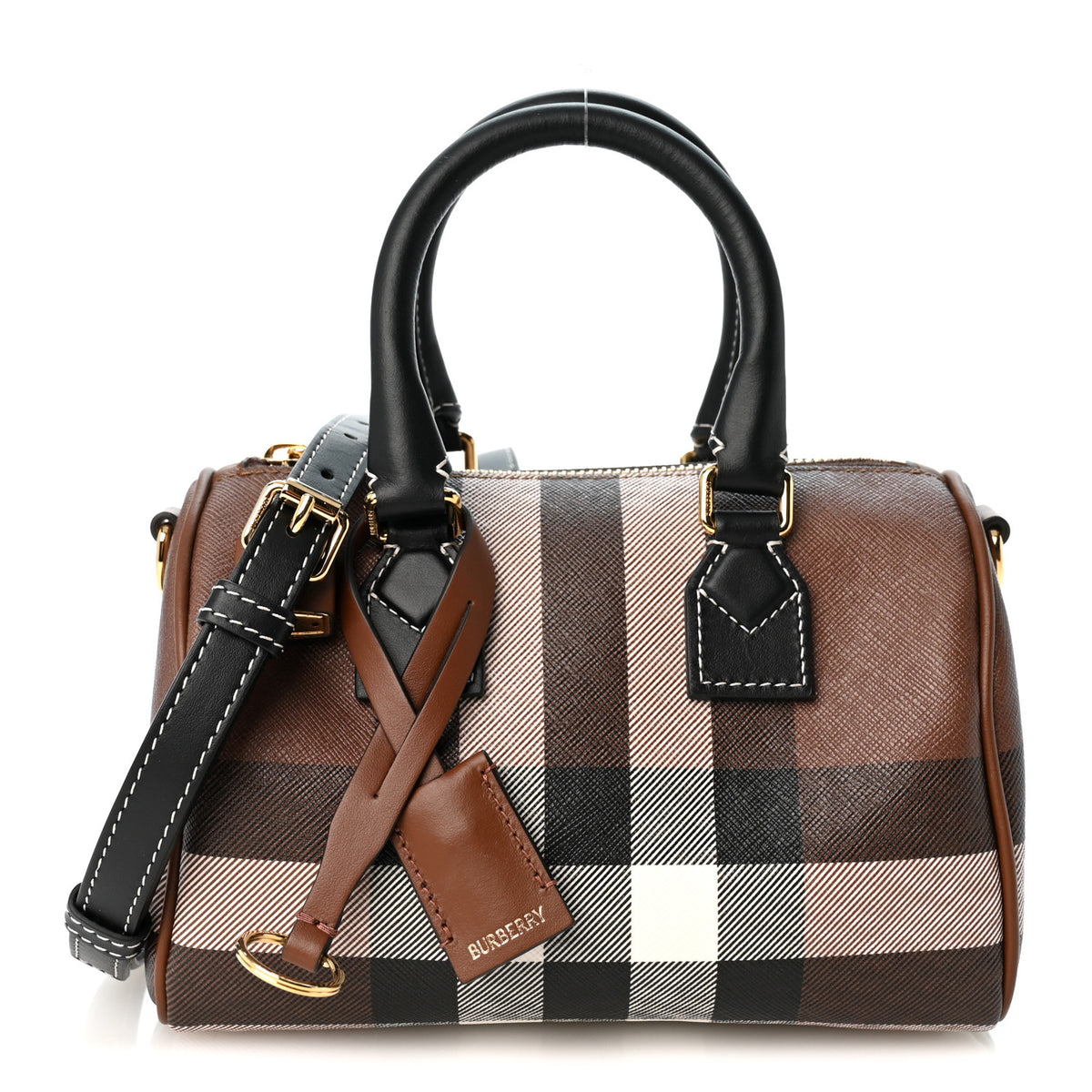 Burberry E-canvas Check Mini Bowling Bag Dark Birch Brown 1 of 10