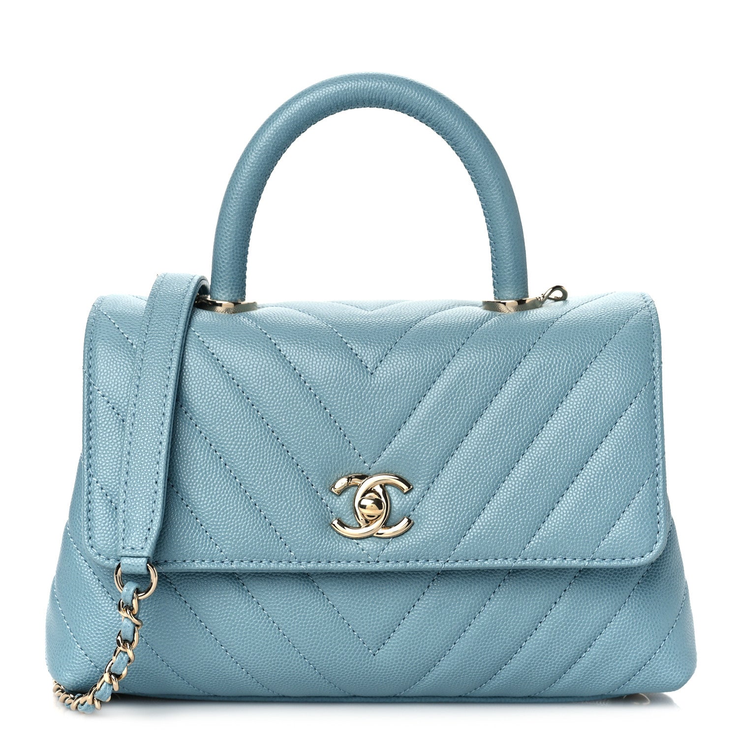 Chanel Caviar Chevron Quilted Mini Coco Handle Flap Sky Blue 1 of 9
