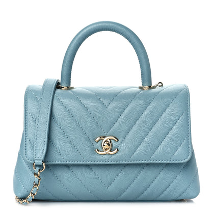 Chanel Caviar Chevron Quilted Mini Coco Handle Flap Sky Blue 1 of 9