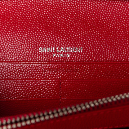 Saint Laurent Grain De Poudre Matelasse Chevron Monogram Chain Wallet Red 6 of 11
