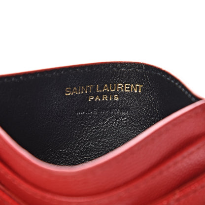 Saint Laurent Grain De Poudre Matelasse Chevron Monogram Credit Card Case New Red 6 of 9