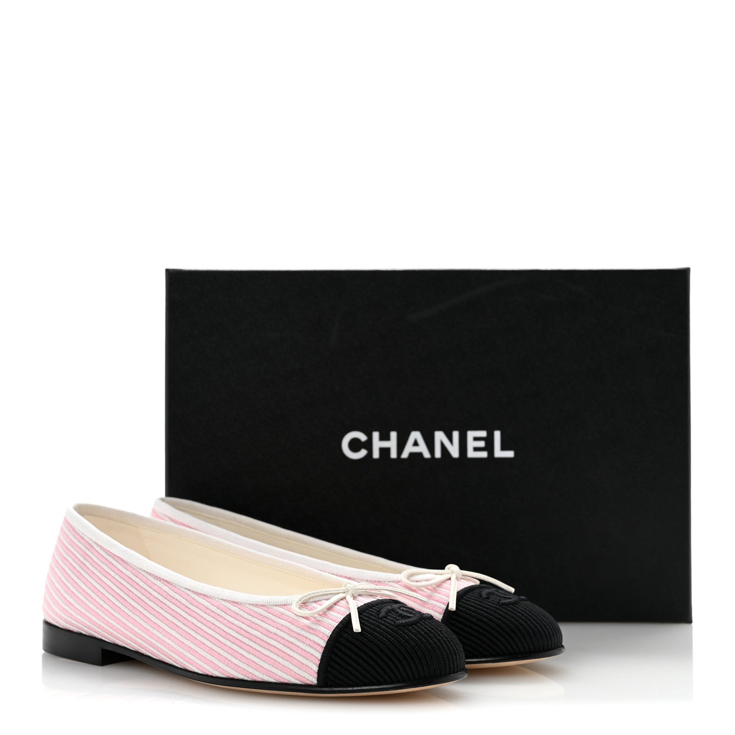 Fabric Grosgrain Cap Toe CC Flats 37.5 White Light Pink Black