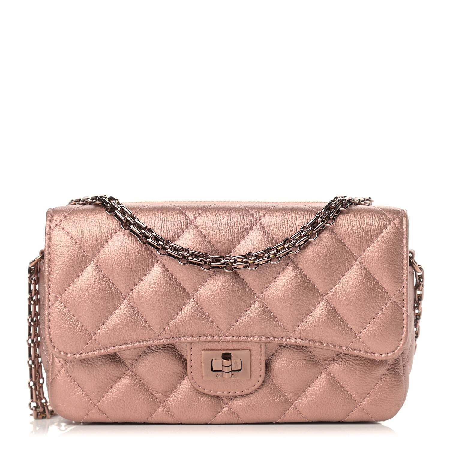 Chanel Metallic Grained Calfskin Quilted 2.55 Reissue Phone Holder With Chain Copper 1 of 11