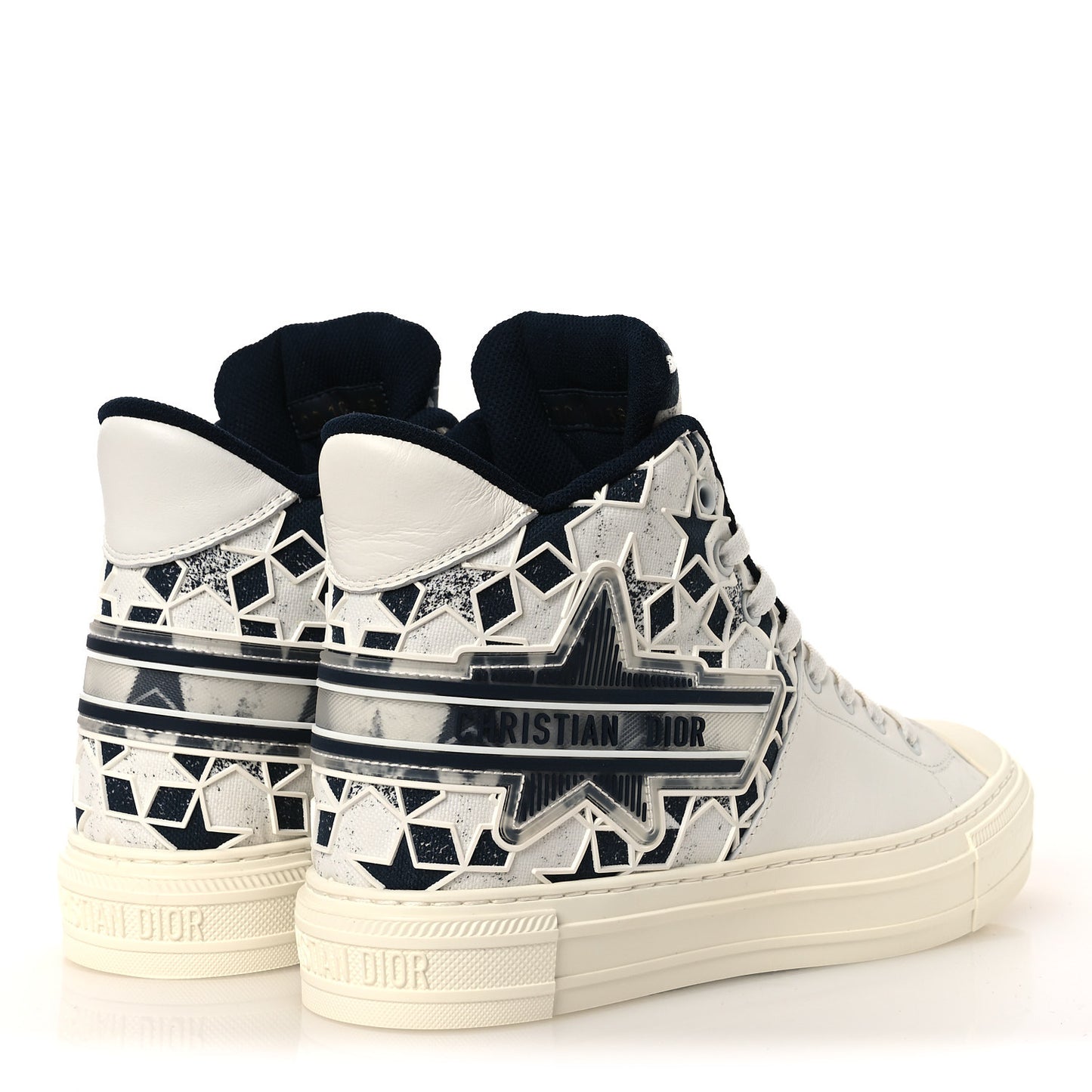 Canvas Calfskin Walk'N'Dior Star High Top Sneakers 38 White Deep Blue