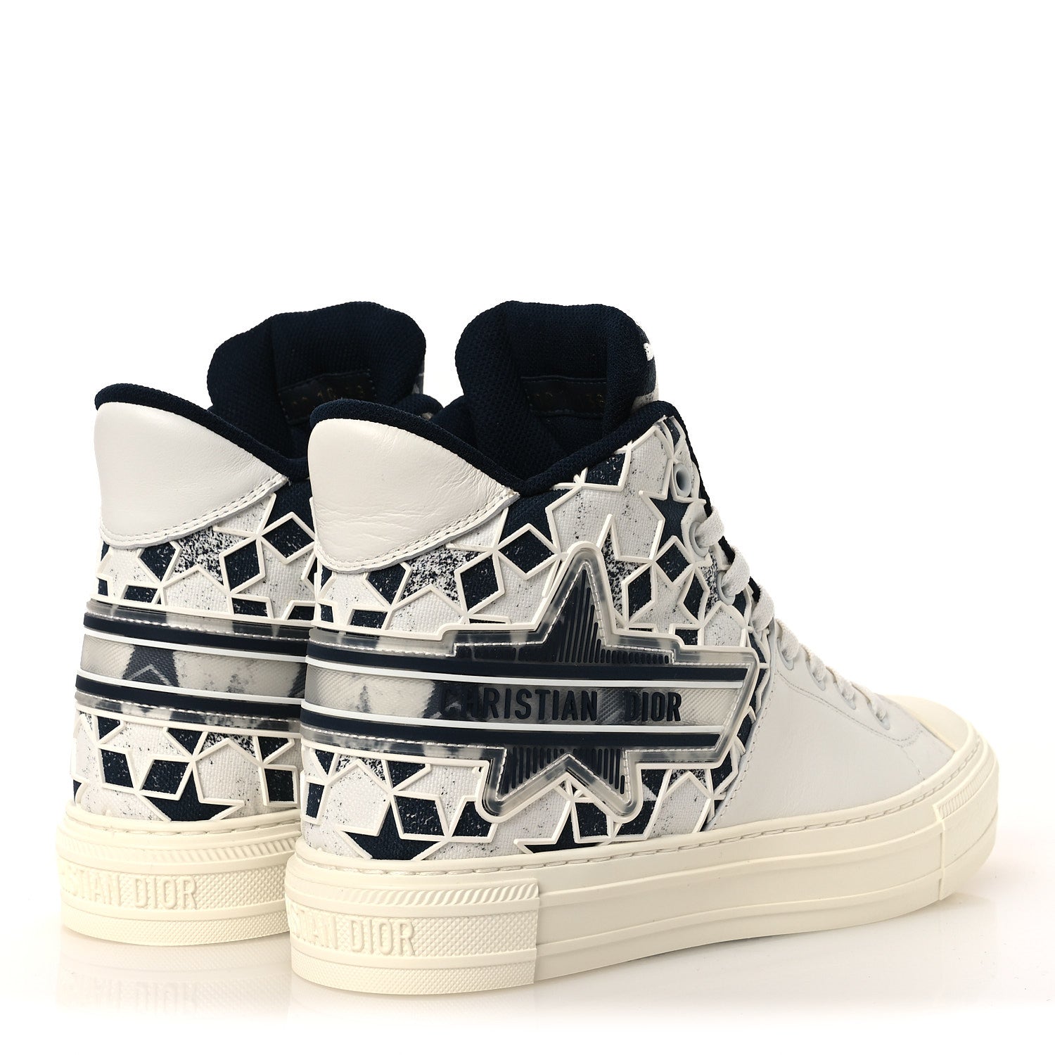 Christian Dior Canvas Calfskin Walk'N'Dior Star High Top Sneakers 38 White Deep Blue 5 of 11