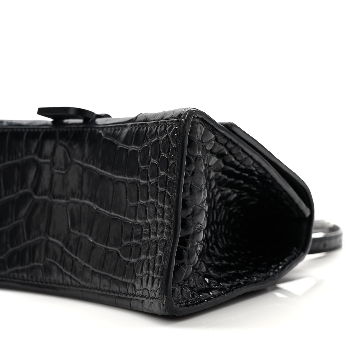 Balenciaga Shiny Calfskin Monochrome Crocodile Embossed Small Hourglass Top Handle Bag Black 8 of 8