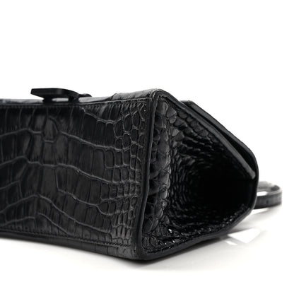 Balenciaga Shiny Calfskin Monochrome Crocodile Embossed Small Hourglass Top Handle Bag Black 8 of 8