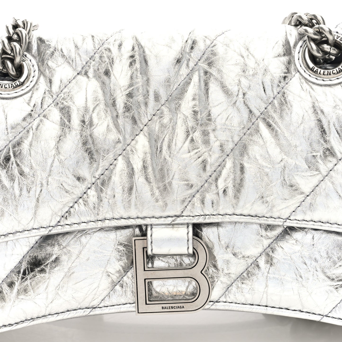 Crushed Calfskin Quilted Small Crush Chain Bag Silver