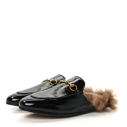 Gucci Patent Fur Womens Princetown Slippers 39.5 Black 3 of 7