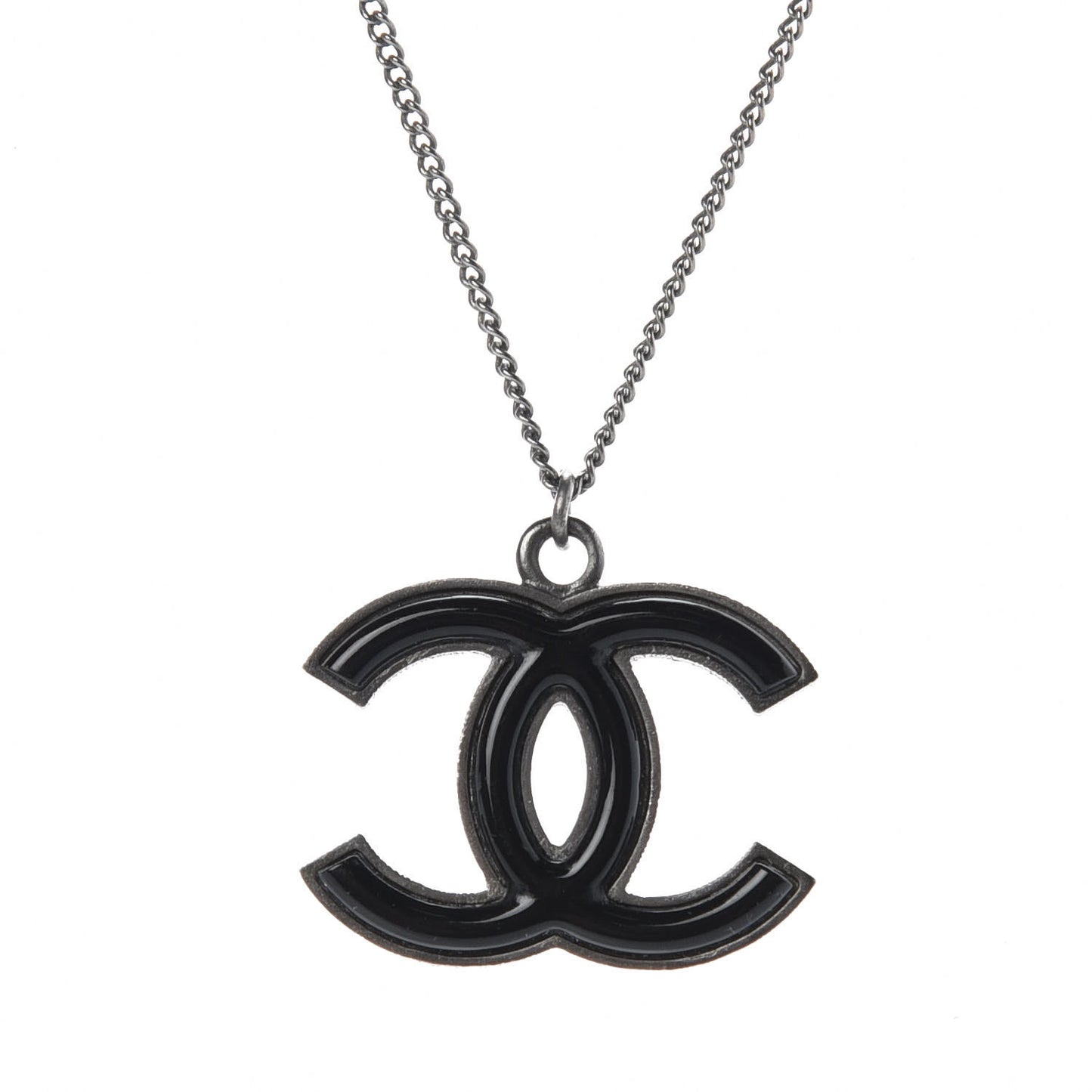 Enamel CC Necklace Silver Black