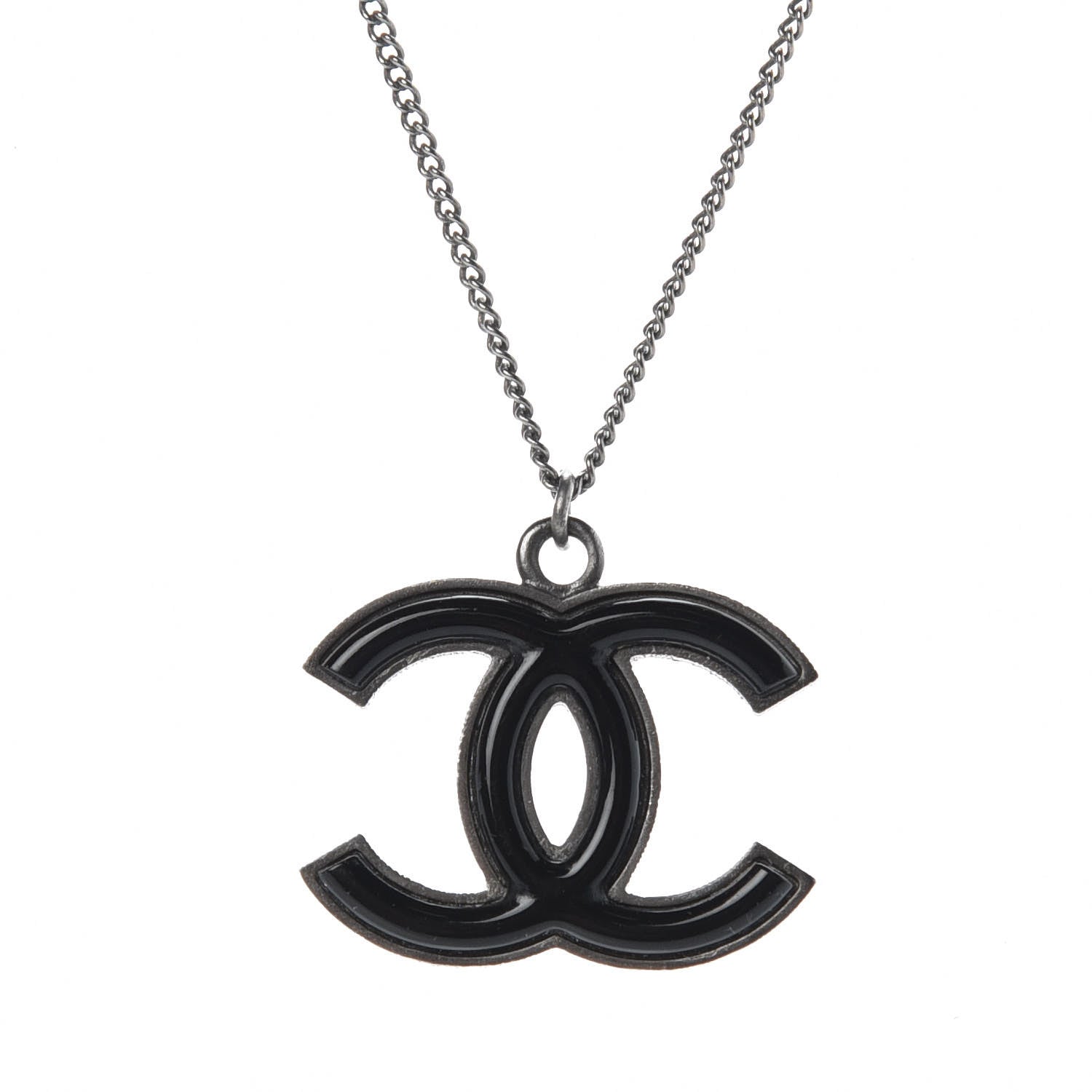 Chanel Enamel CC Necklace Silver Black 5 of 7