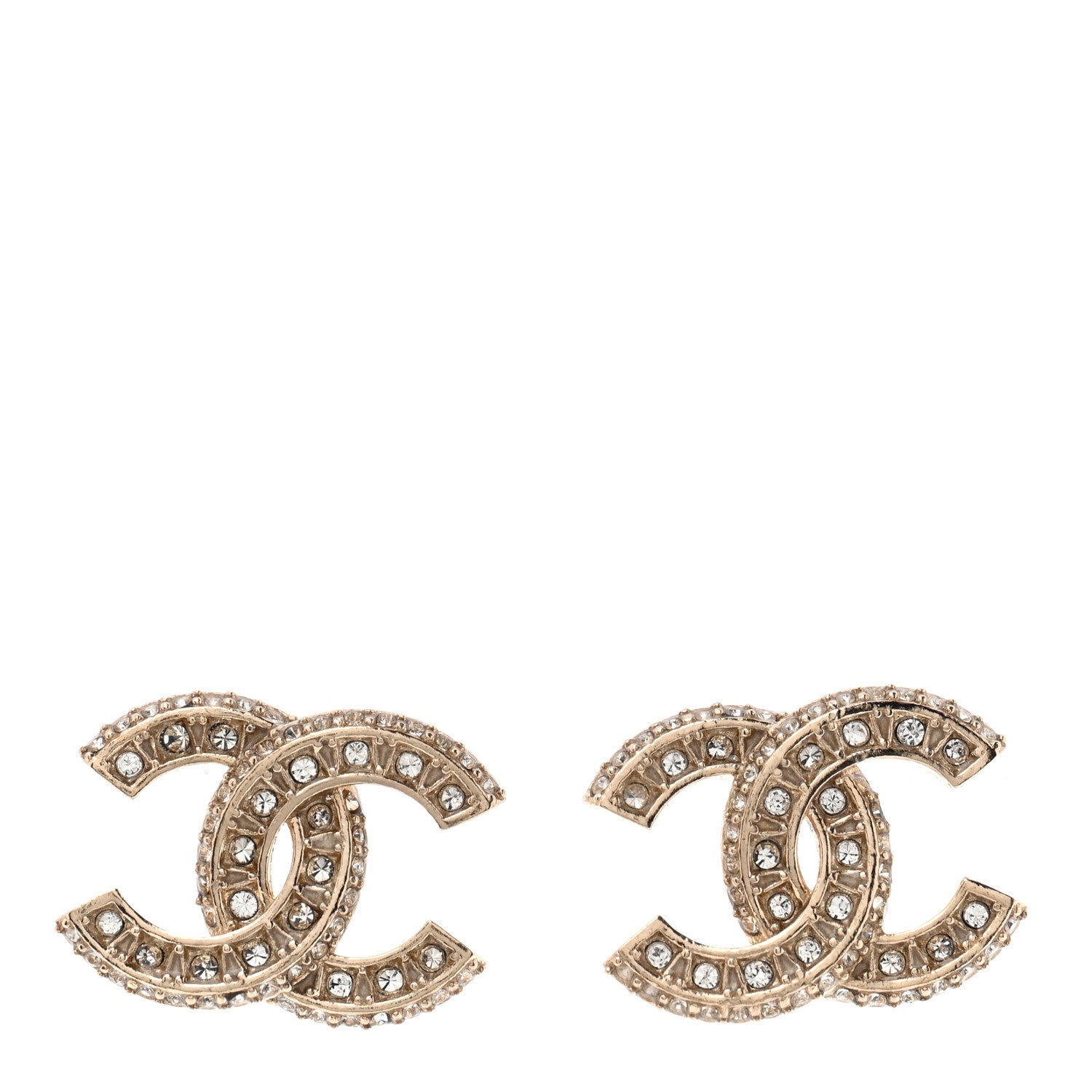 Chanel Crystal Timeless CC Earrings Light Gold 1 of 5