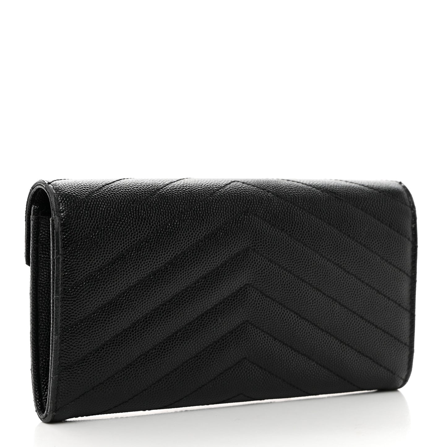 SAINT LAURENT Grain De Poudre Matelasse Chevron Monogram Flap Wallet Black