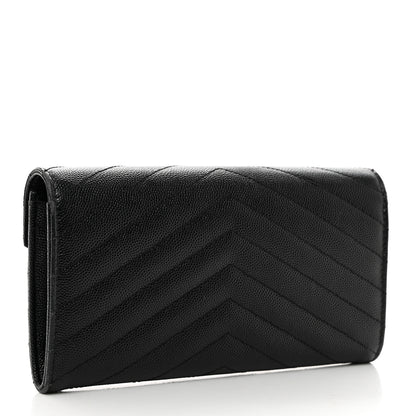 Saint Laurent SAINT LAURENT Grain De Poudre Matelasse Chevron Monogram Flap Wallet Black 3 of 7