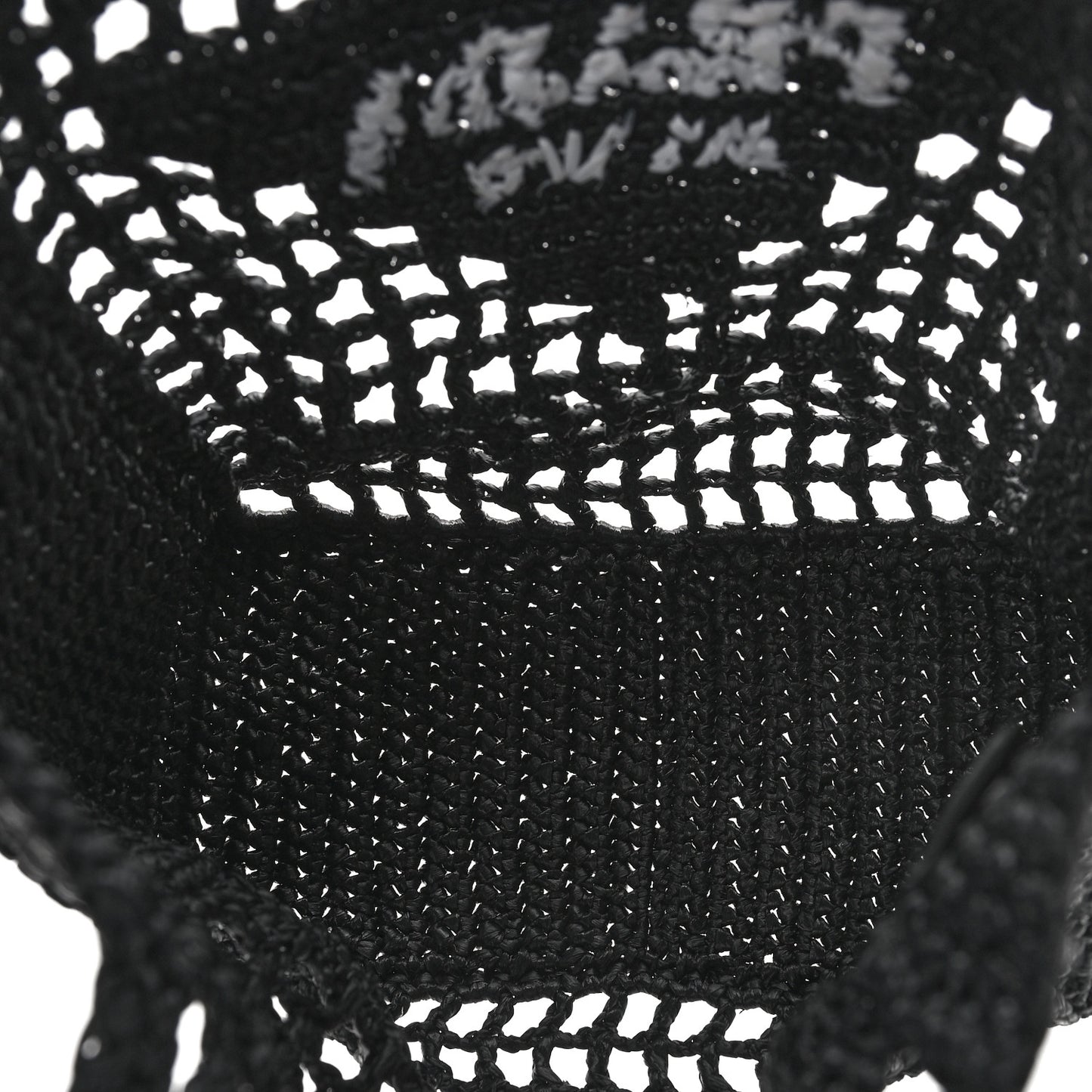 Yarn Raffia Effect Crochet Logo Embroidered Small Tote Bag Black