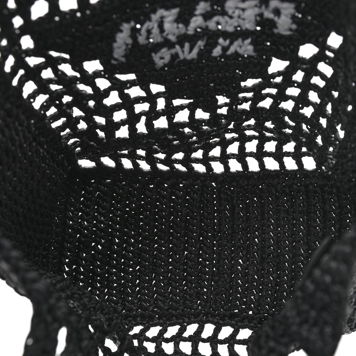 Prada Yarn Raffia Effect Crochet Logo Embroidered Small Tote Bag Black 5 of 7